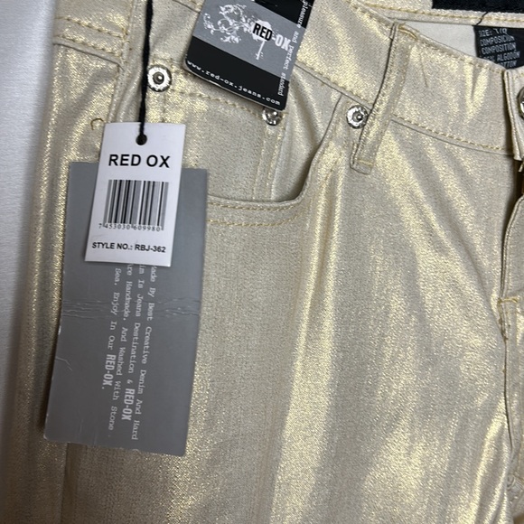 RED -OX   VTG SHINY SKINNY FIT STRETCH JEANS . Handmade . Size 7/8 low rise - Picture 7 of 12